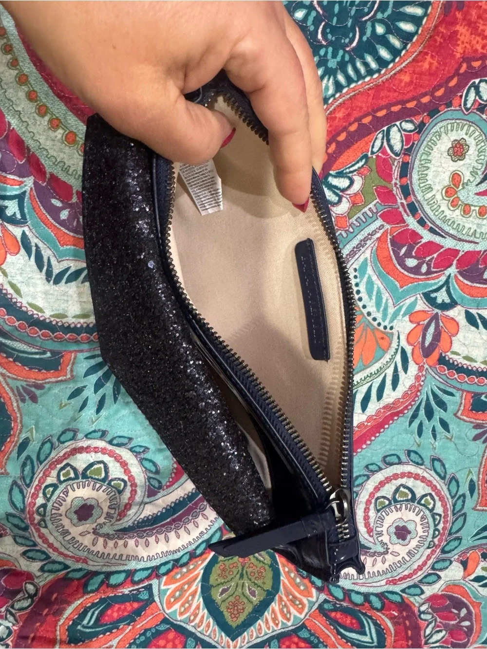 Banana Republic Navy Patent Half-Moon Clutch with Glitter Accent